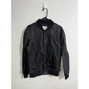Reigning Champ Victory Mens Bomber Varsity Jacket Snap Button Size Small Black